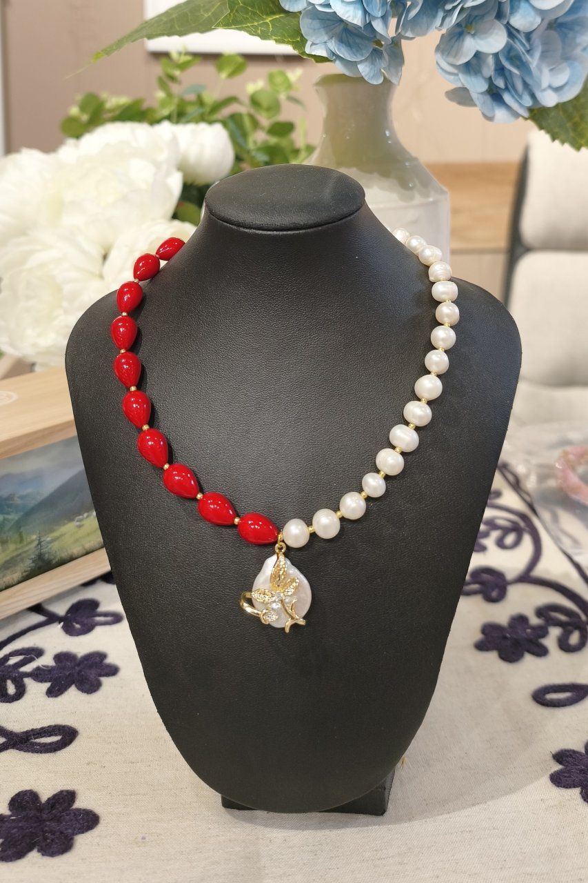 zaKOHANA_jewelry Чокер Перлини річкові, ювелірне скло, барочна перлина з квіткою